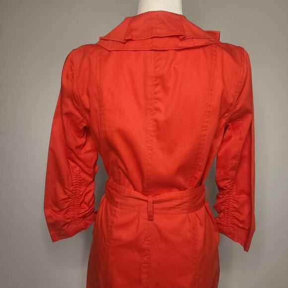 Multiples Orange Red 1/2 Sleeve Trench Coat - Picture 4 of 5